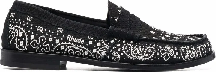 Bandana-Print Raw-Cut Loafers