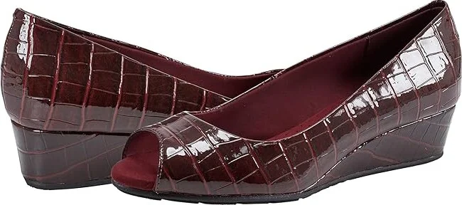 Bandolino Candra Women's Wedge Shoes Burgundy Croco : 5 M, Synthetic