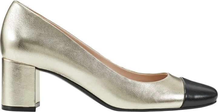 Bandolino Women's Candy Square Toe Block Heel Dress Pumps - Gold, Black - Faux Leather - Image 2