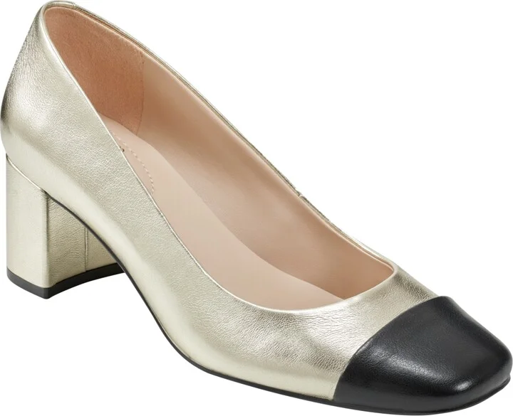 Bandolino Women's Candy Square Toe Block Heel Dress Pumps - Gold, Black - Faux Leather