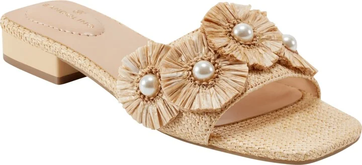 Bandolino Women's Marcell Flower Raffia Flat Slide Sandals