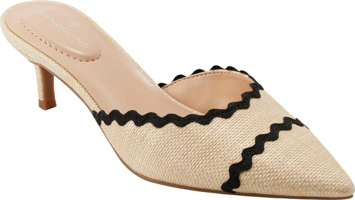 Bandolino Women's Mymy Pointed Toe Kitten Heel Mules - Light Natural/Black