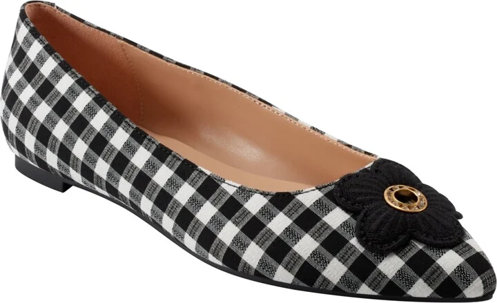 Bandolino Women's Starry Embellished Flower Slip-On Flats - Black/White Gingham