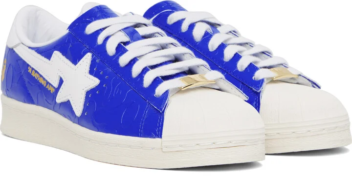 BAPE Blue & White adidas Originals Edition SSTR Sneakers - Image 4