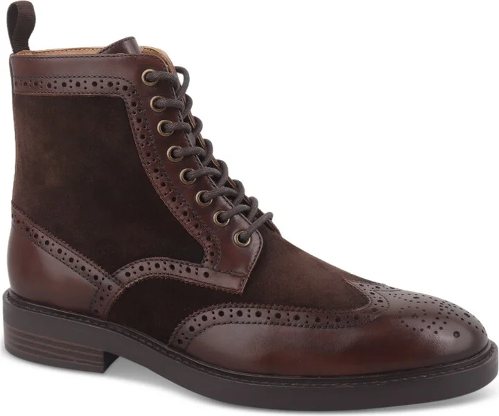 Bar Iii Men's Dabneyy Leather Wingtip Boot, Created for Macy's - Brown Leather/Suede