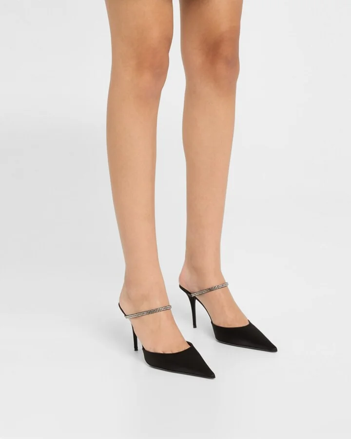 Barbara Crystal-Embellished Satin Mule Pumps - Image 3