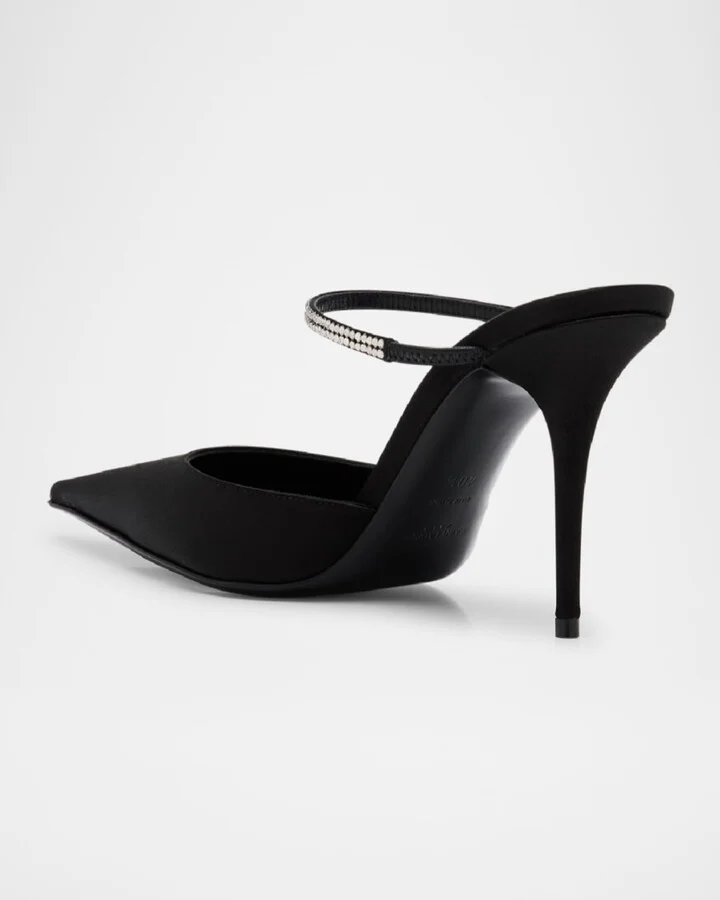 Barbara Crystal-Embellished Satin Mule Pumps - Image 4