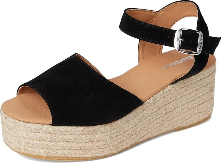 Barbour Barbour Aspen Espadrille Wedge Women's Sandals Black Suede : 7 M, Leather/Suede - Image 5