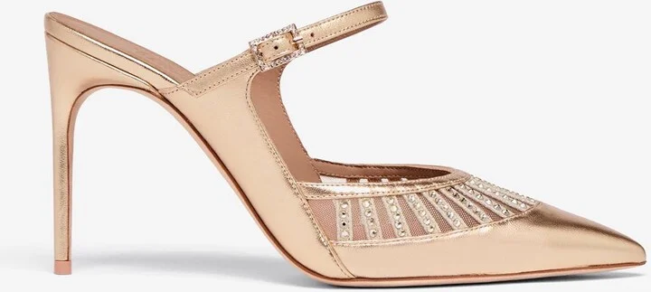 Bardot 90 Crystal-Embellished Metallic Leather Mules