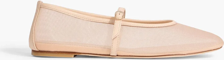 Bareitall leather-trimmed mesh Mary Jane flats
