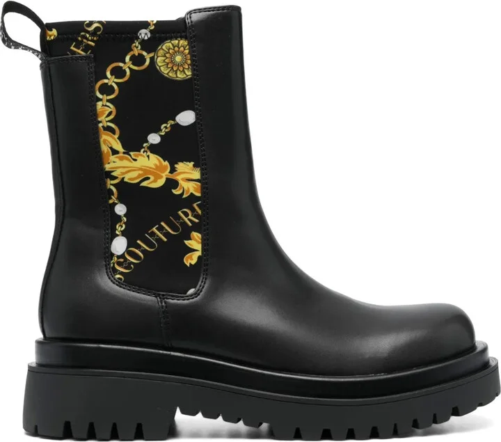 Baroque-print ankle boots