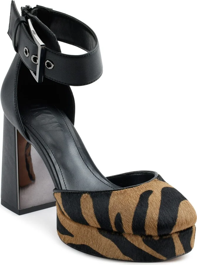 Barra Genuine Calf Hair Ankle Strap Platform Pump