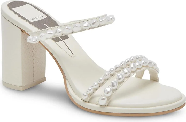 Barrit Pearl Womens Embellished Faux Leather Block Heel