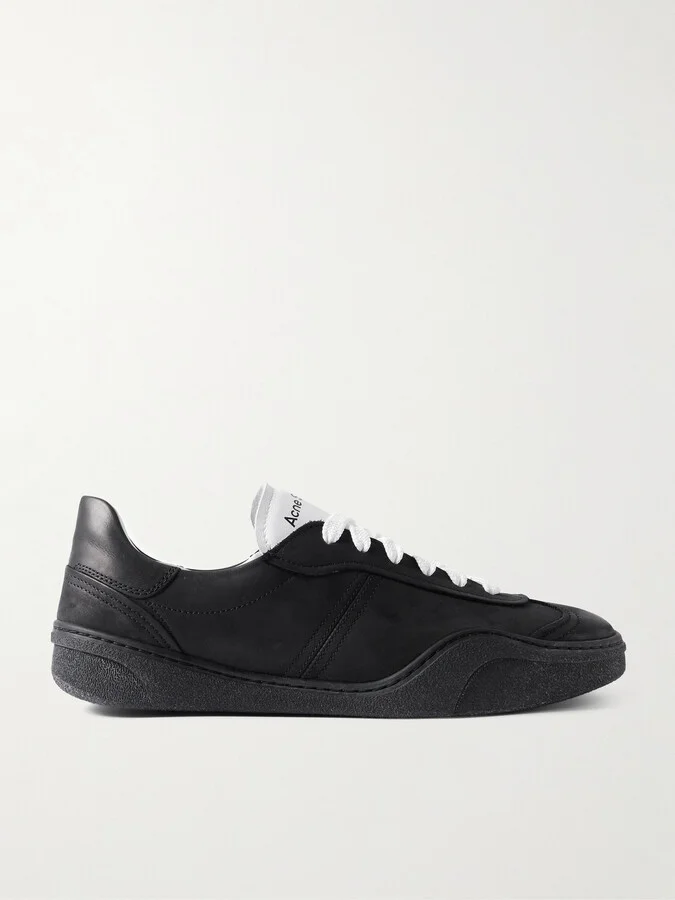 Bars Leather-Trimmed Nubuck Sneakers