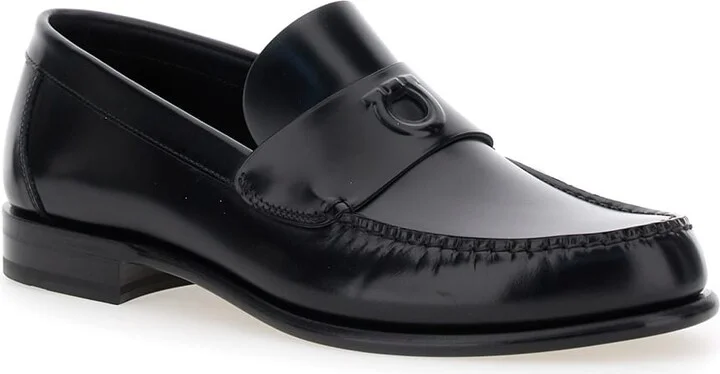 'bart' Black Loafers With Embossed Gancini Detail On The Front In Leather Man - Image 2