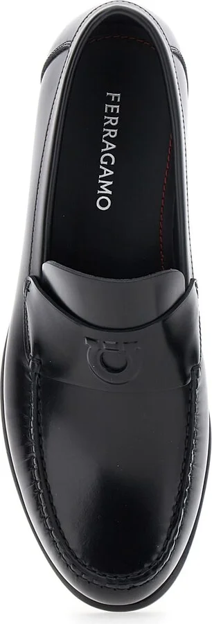 'bart' Black Loafers With Embossed Gancini Detail On The Front In Leather Man - Image 4