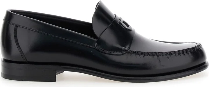 'bart' Black Loafers With Embossed Gancini Detail On The Front In Leather Man