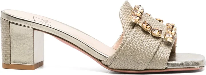 Basa 50mm crystal-buckle mules