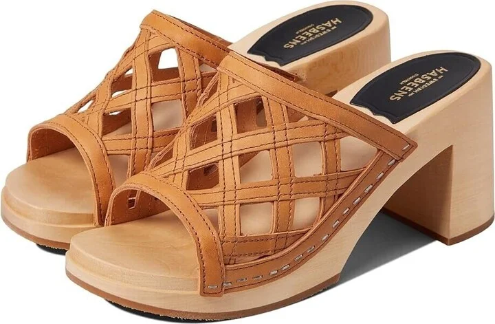 Basket Clog Women's 7 Brown Leather Slip-On Block Heel KHD350