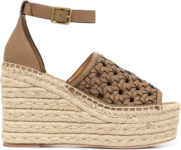 Basketweave espadrille wedges
