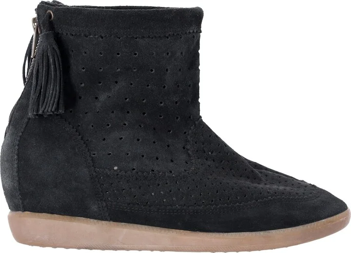 Basley Tassel-Embellished Wedge Ankle Boots in Black Suede