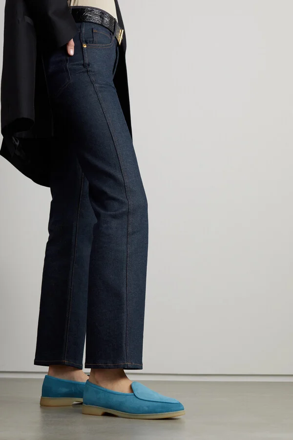 BAUDOIN & LANGE - Stride Leather-trimmed Suede Loafers - Blue - Image 2