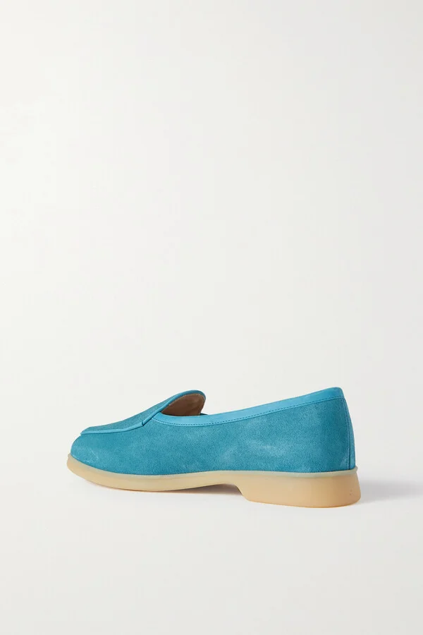 BAUDOIN & LANGE - Stride Leather-trimmed Suede Loafers - Blue - Image 3