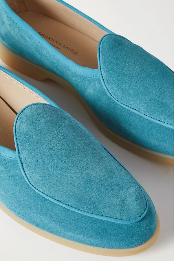 BAUDOIN & LANGE - Stride Leather-trimmed Suede Loafers - Blue - Image 4