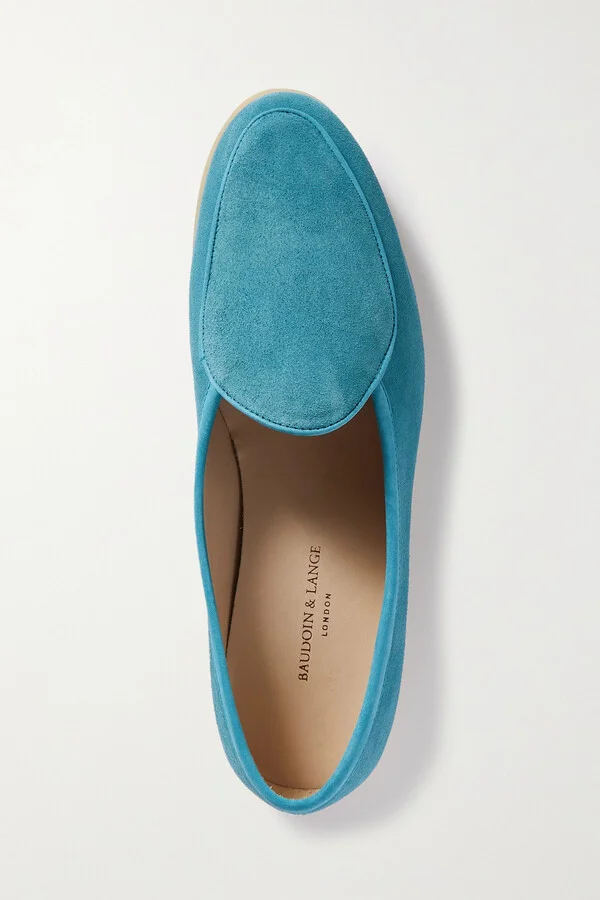 BAUDOIN & LANGE - Stride Leather-trimmed Suede Loafers - Blue - Image 5