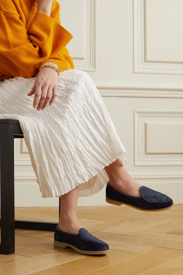 BAUDOIN & LANGE - Stride Leather-trimmed Suede Loafers - Blue - Image 2