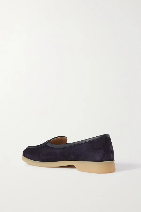 BAUDOIN & LANGE - Stride Leather-trimmed Suede Loafers - Blue - Image 3