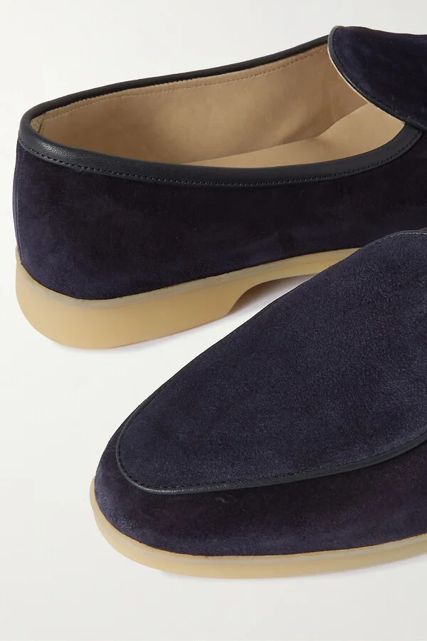 BAUDOIN & LANGE - Stride Leather-trimmed Suede Loafers - Blue - Image 4
