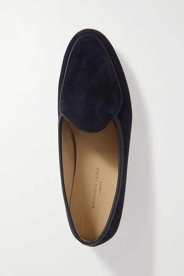 BAUDOIN & LANGE - Stride Leather-trimmed Suede Loafers - Blue - Image 5