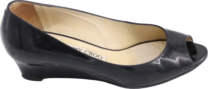 'Baxen' Peep-toe Wedges in Black Patent Leather