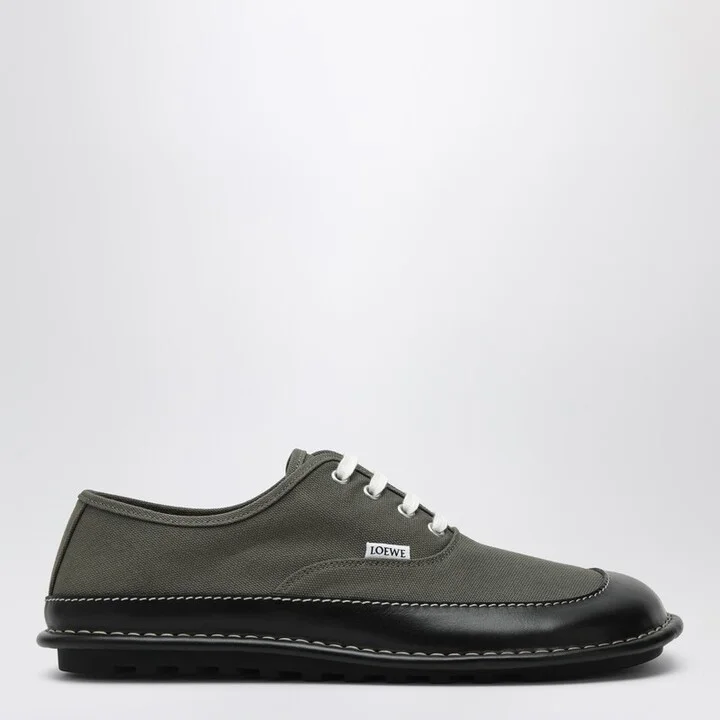Bay lace-up shoes in khaki canvas and leather