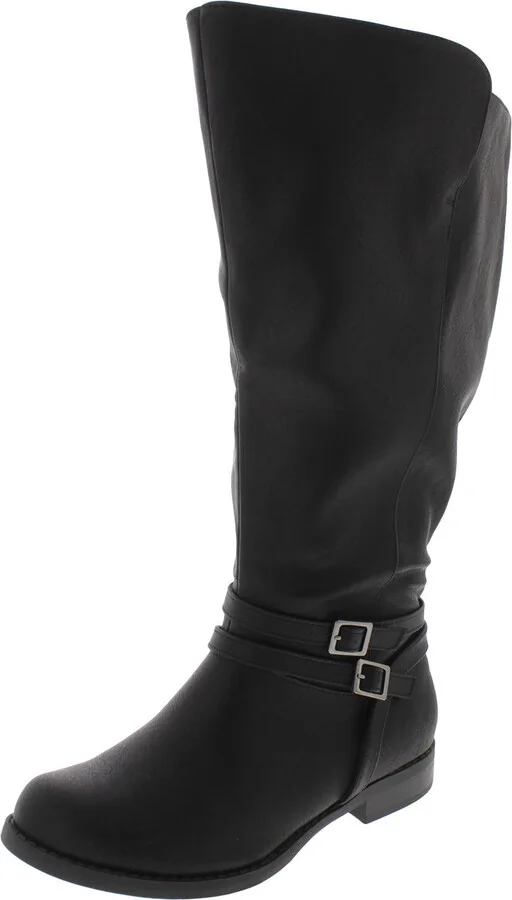 Bay Plus Womens Faux Leather Wide Calf Mid-Calf Boots
