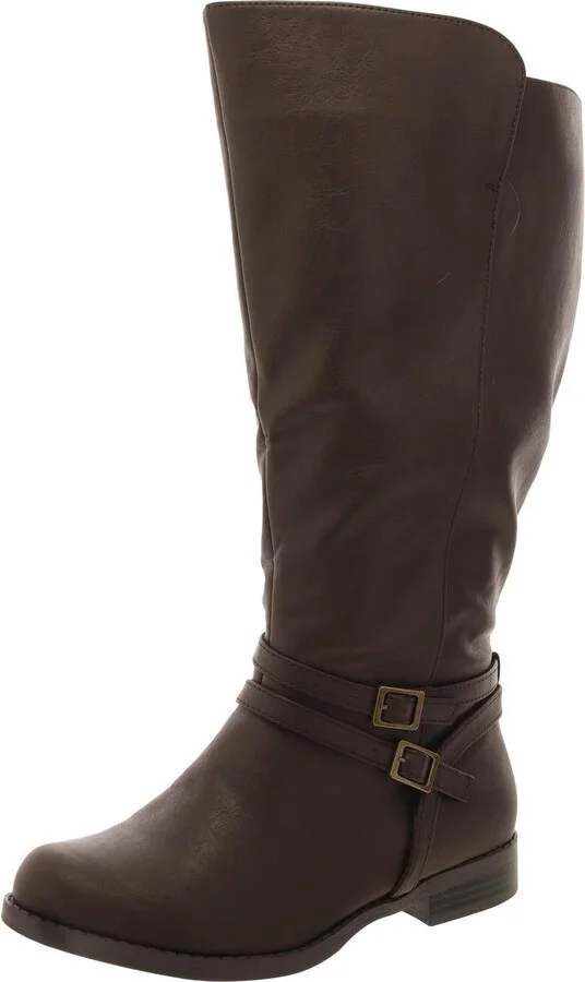 Bay Plus Womens Faux Leather Wide Calf Mid-Calf Boots
