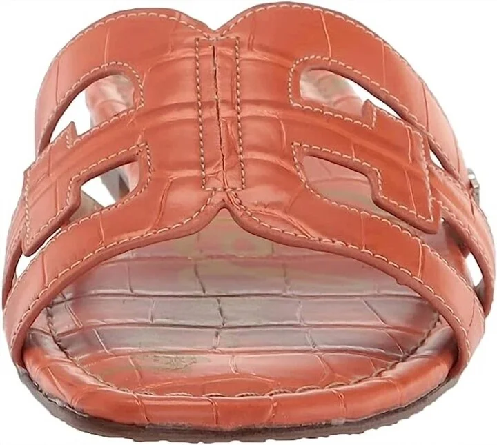 Bay Slide Mule Open-Toe Slip-On Leather Wide Sandals In Sunset Orange