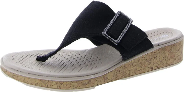 BAY Womens Buckle Canvas Wedge Sandals
