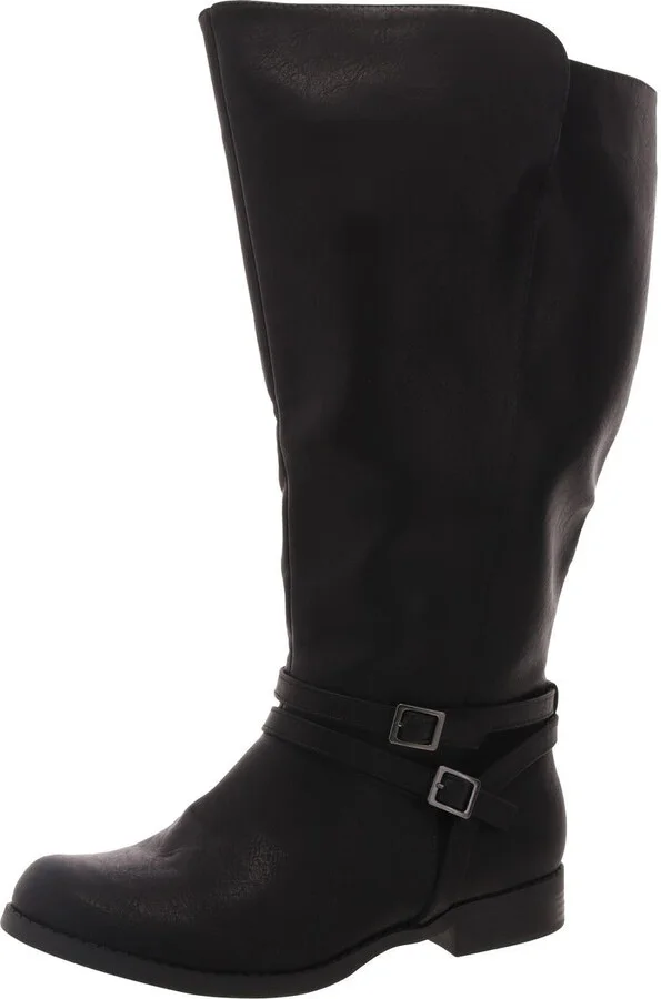 Bay++ Womens Padded Insole Faux Leather Knee-High Boots