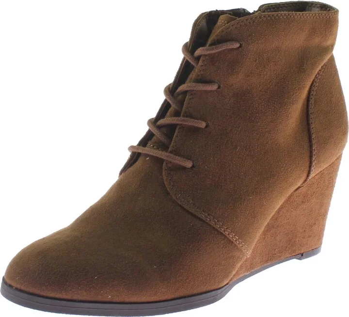Baylie Womens Faux Suede Ankle Wedge Boots