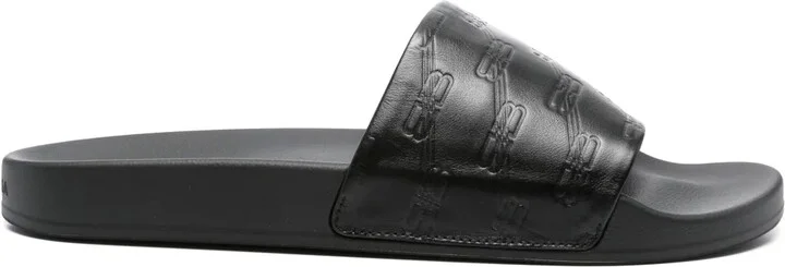 BB-monogram leather pool slides