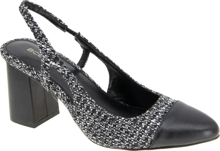 BCBGeneration Women's Darrin Cap Toe Slingback Heeled Pumps - Black/White Boucle