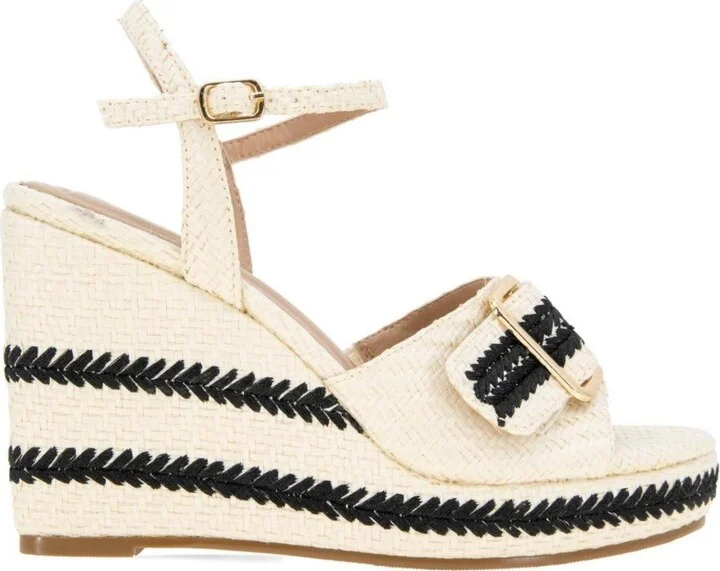 BCBGeneration Women's Elo Buckle Detail Wedge Sandals - Porcelain, Black - Image 2