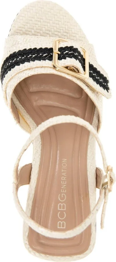 BCBGeneration Women's Elo Buckle Detail Wedge Sandals - Porcelain, Black - Image 4