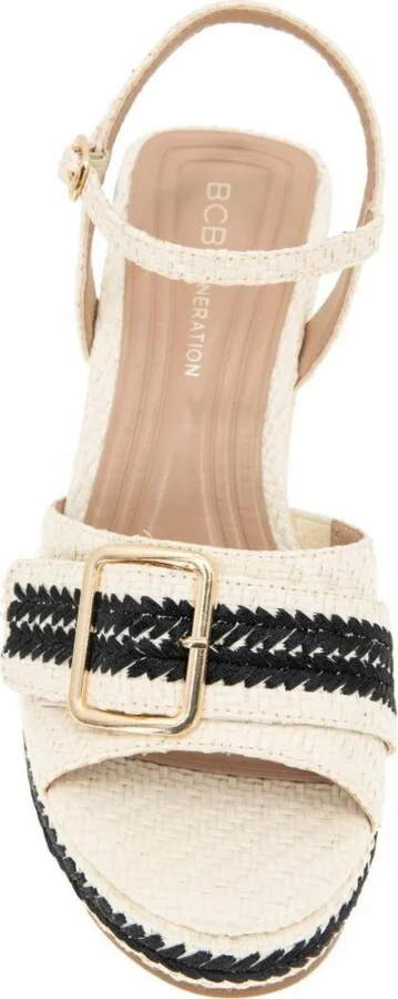BCBGeneration Women's Elo Buckle Detail Wedge Sandals - Porcelain, Black - Image 6