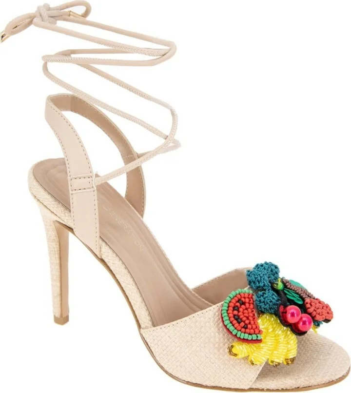 BCBGeneration Women's Journe Fruit Embellishment Wrap Dress Sandals
