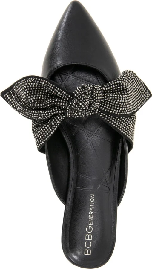 BCBGeneration Women's Kandy Pointy Toe Bow Mules - Black/Rhinestones - Image 4