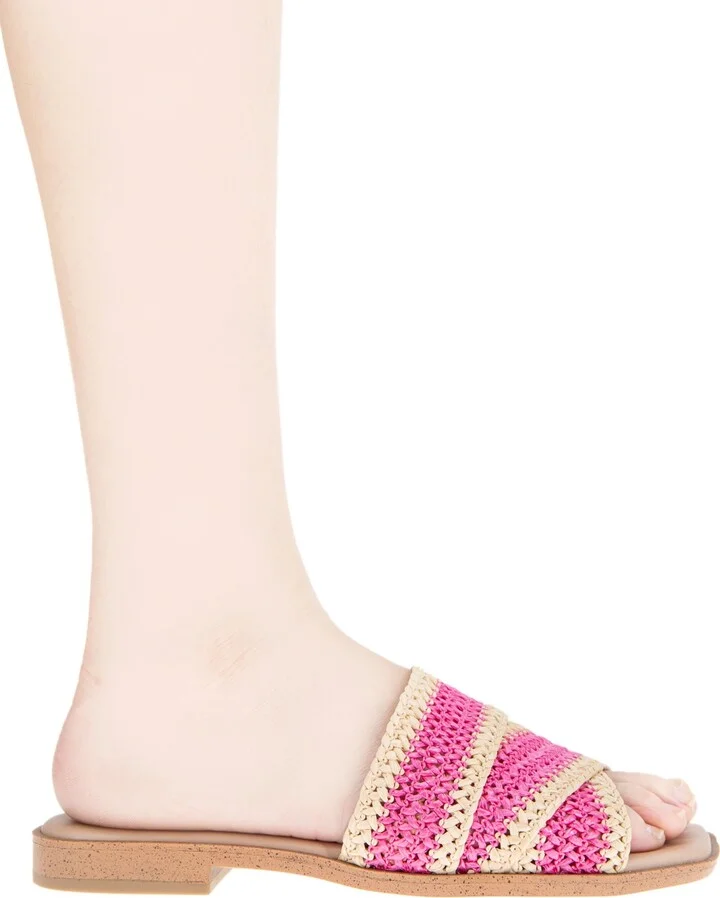BCBGeneration Women's Lileen Slip-On Woven Raffia Flat Sandals - Viva Pink, Light Tan - Image 6