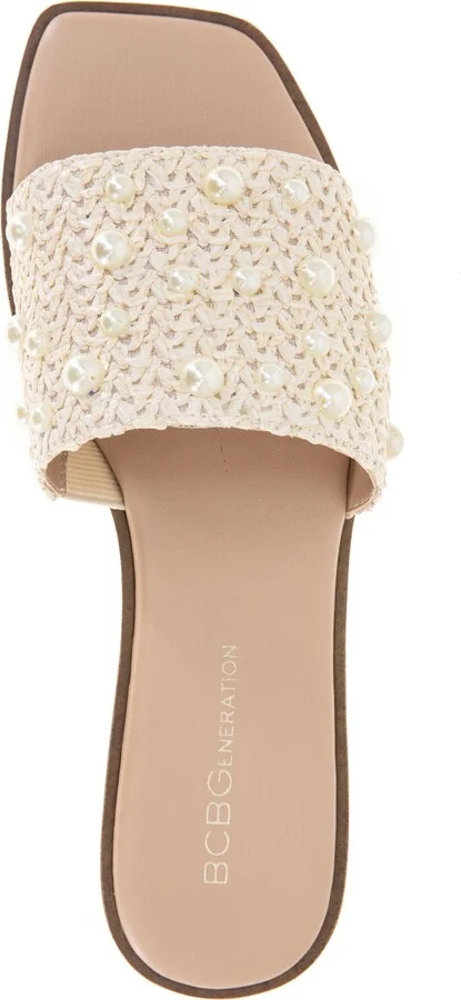 BCBGeneration Women's Lonnie Pearl Raffia Slide Flat Sandals - Image 4